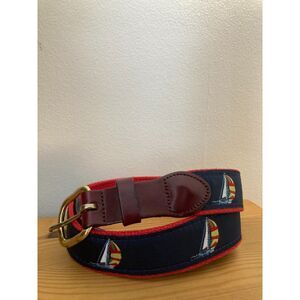 Leather Man Ltd. Essex, CT Sailboat Belt red & Blue Embroidered
